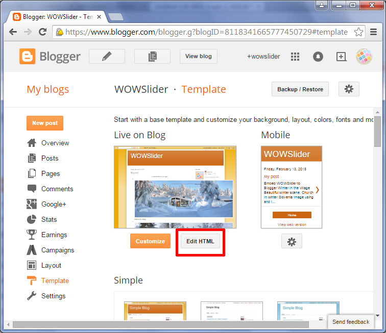 How to add WOWSlider to Blogger
