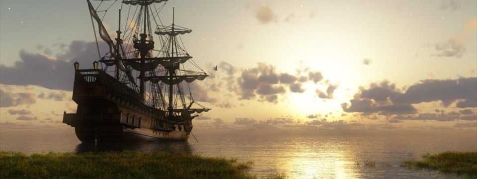 Ship at sunset