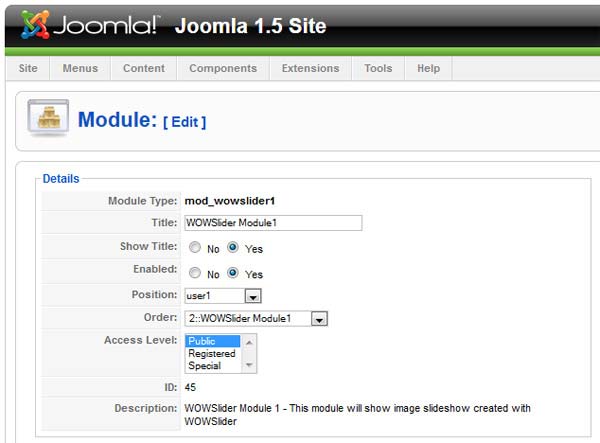 Joomla Settings