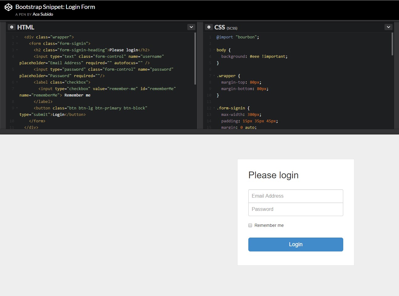 bootstrap login forms code
