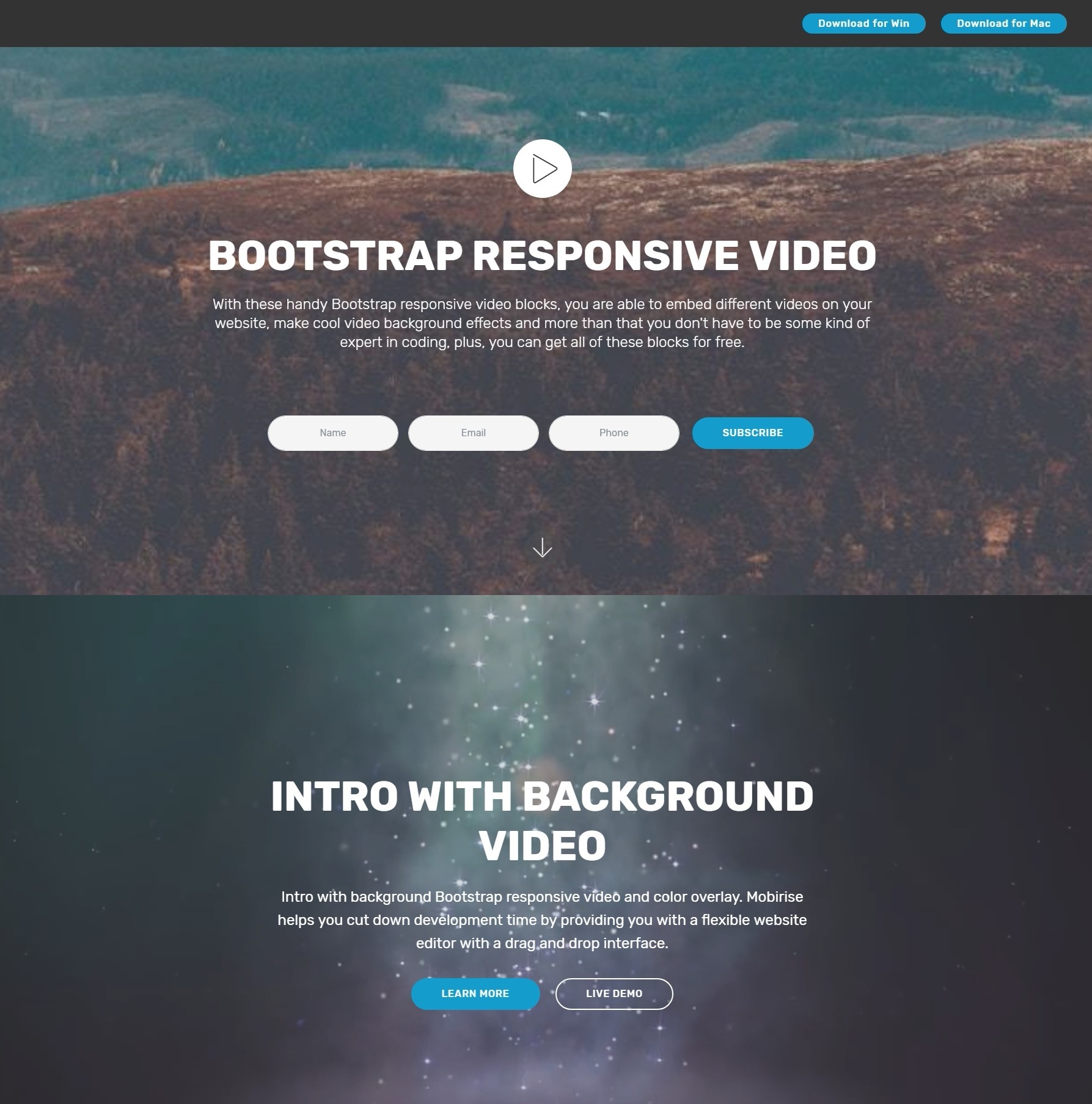 New and Beautiful HTML5 Bootstrap Carousel Video Players and Hamburger
