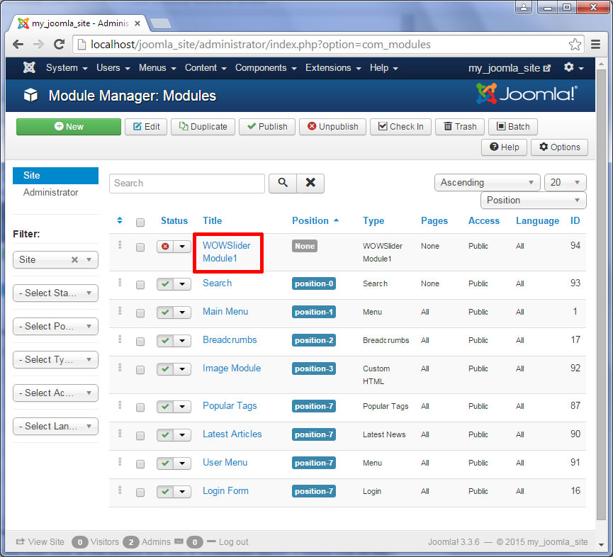 Joomla Module manager