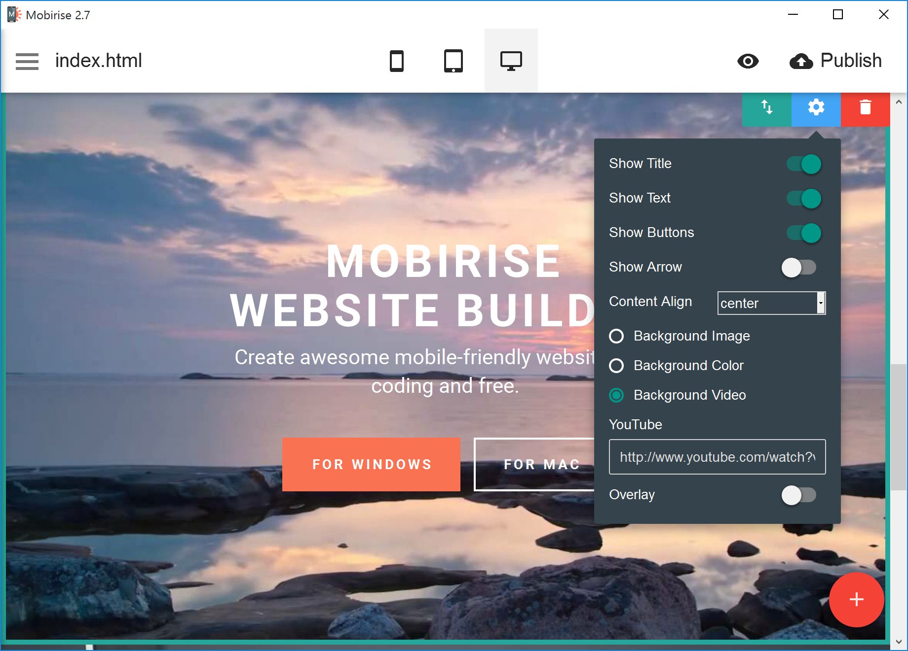 Mobirise is a user friendly free slideshow maker for website that works offline