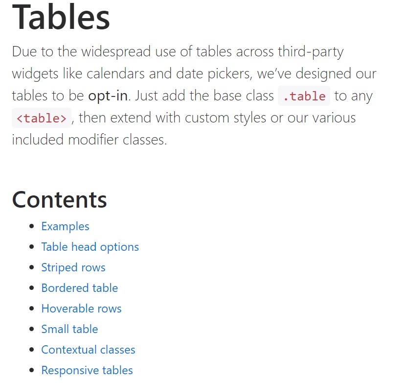 Bootstrap tables  main  information