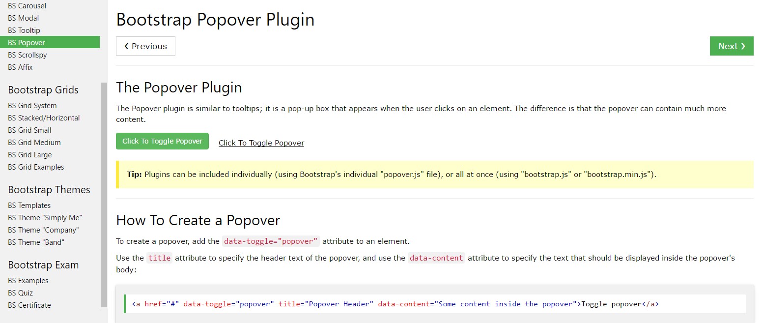 Bootstrap popovers  training