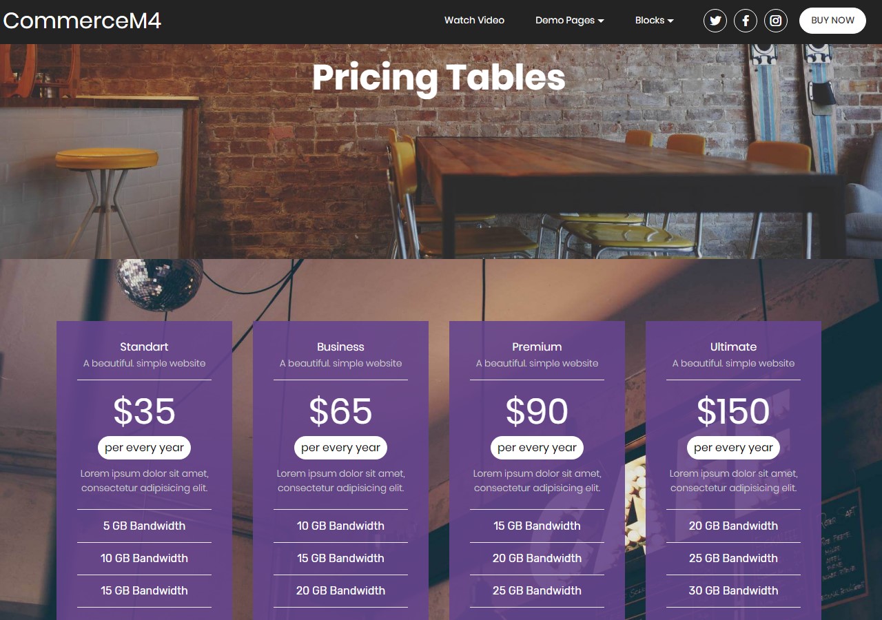 Pricing Tables Template for eCommerce Website