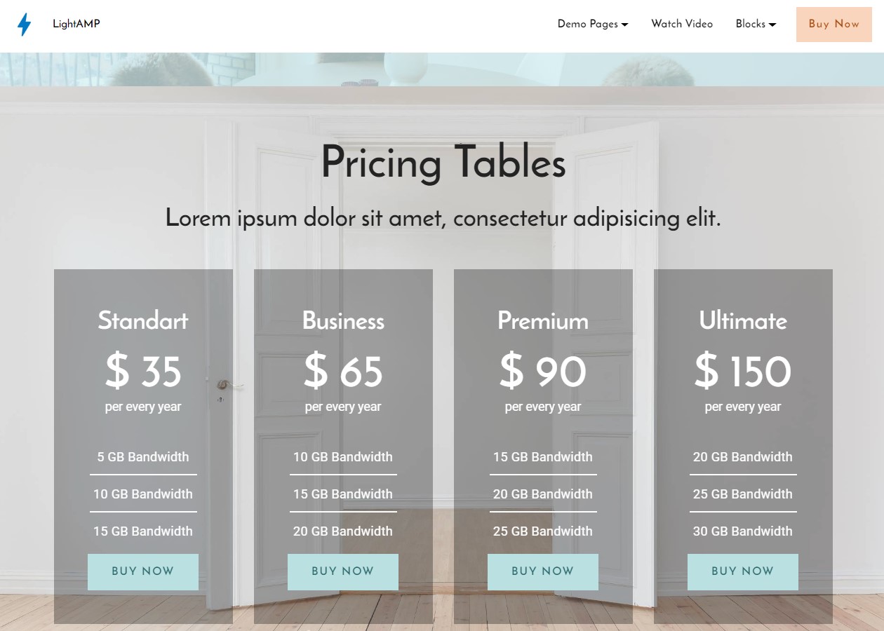 LightAMP Pricing Table Template