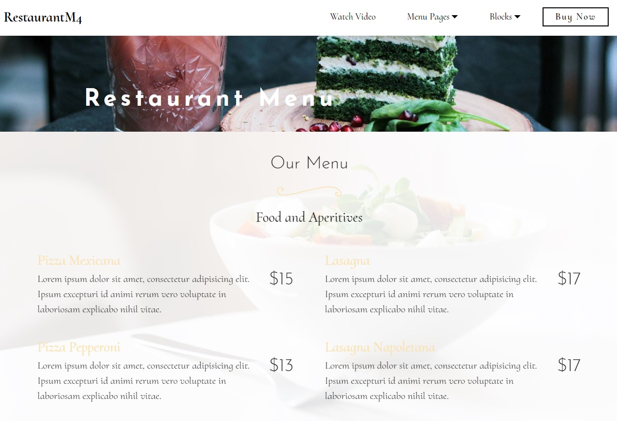 Bootstrap HTML Restaurant  Menu Template