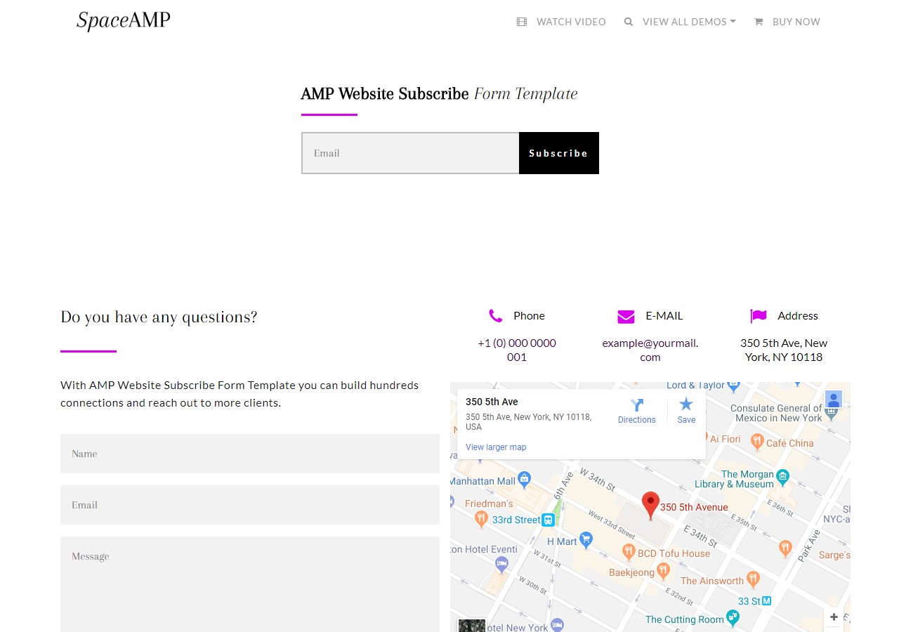 AMP Website Subscribe Form Template