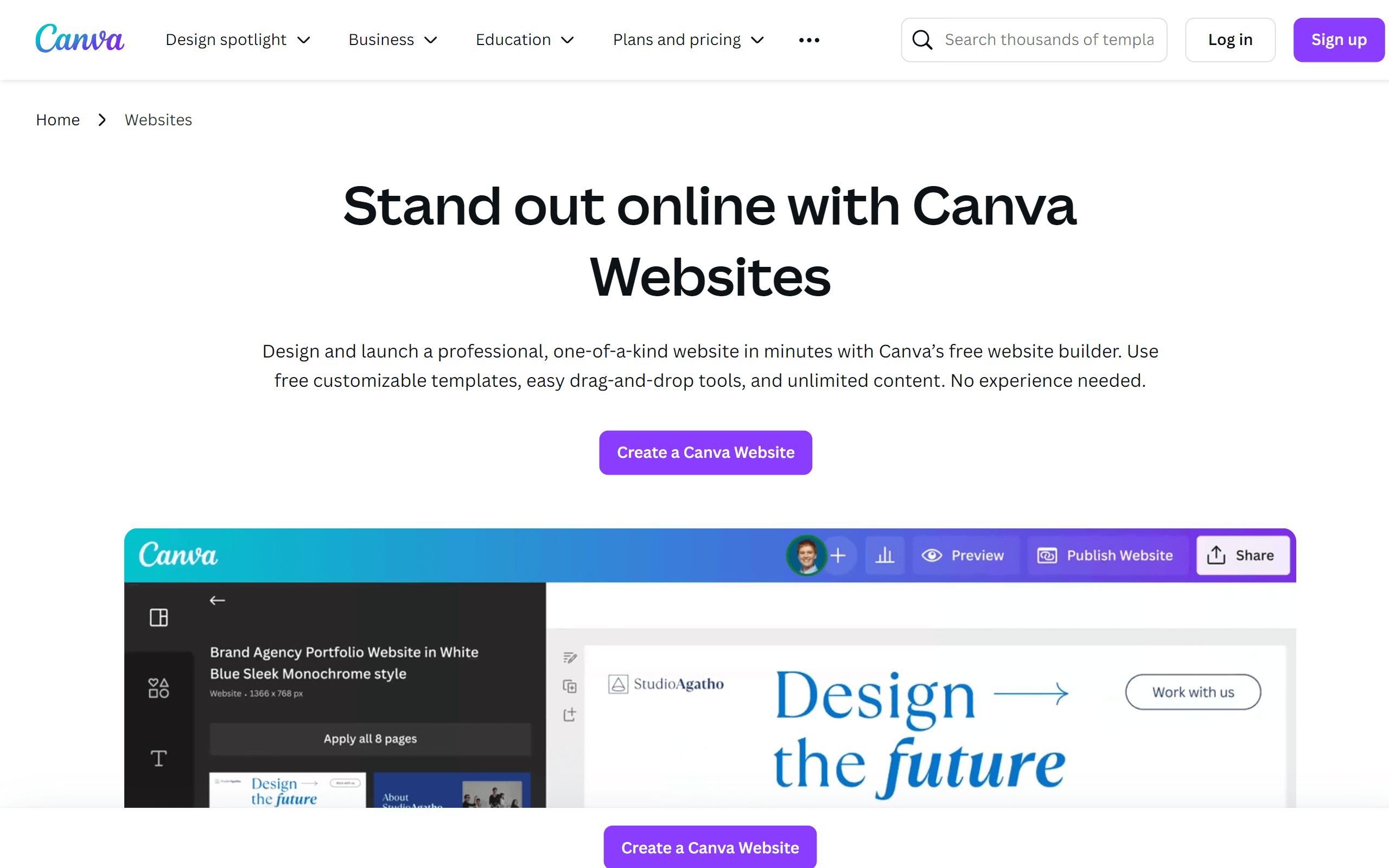 Canva AI website builder